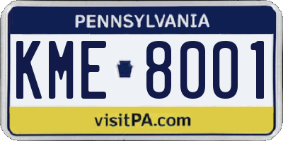 PA license plate KME8001
