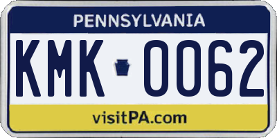 PA license plate KMK0062
