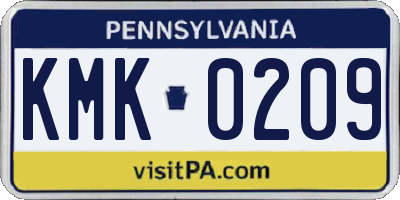 PA license plate KMK0209
