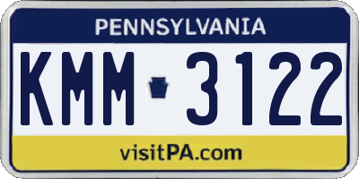 PA license plate KMM3122