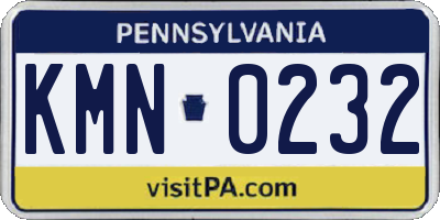 PA license plate KMN0232