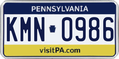 PA license plate KMN0986