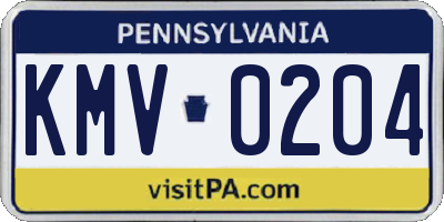 PA license plate KMV0204