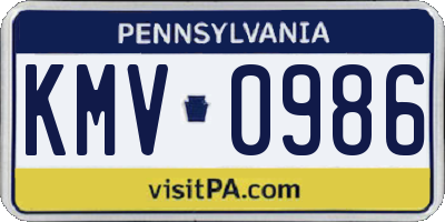 PA license plate KMV0986