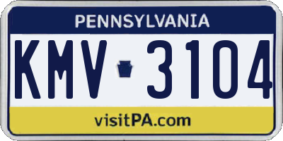 PA license plate KMV3104