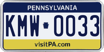 PA license plate KMW0033