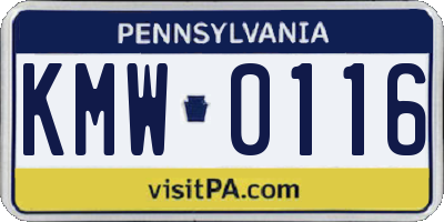 PA license plate KMW0116
