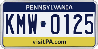 PA license plate KMW0125