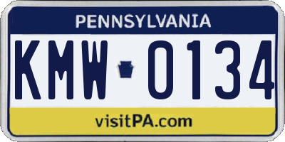 PA license plate KMW0134