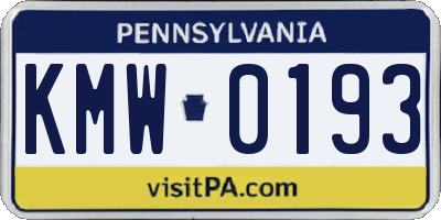 PA license plate KMW0193