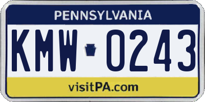 PA license plate KMW0243