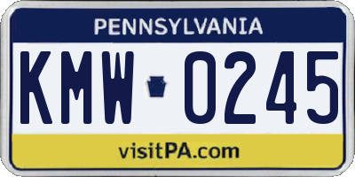 PA license plate KMW0245