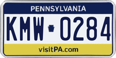 PA license plate KMW0284