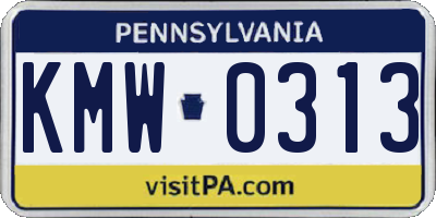 PA license plate KMW0313