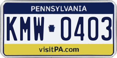 PA license plate KMW0403