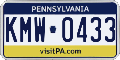 PA license plate KMW0433