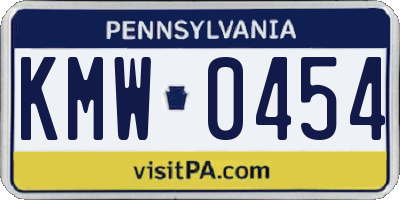 PA license plate KMW0454