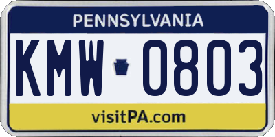 PA license plate KMW0803