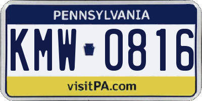 PA license plate KMW0816
