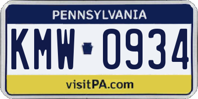 PA license plate KMW0934