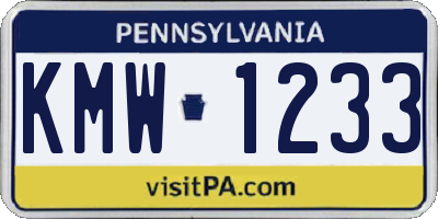 PA license plate KMW1233