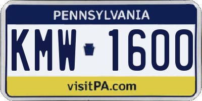 PA license plate KMW1600