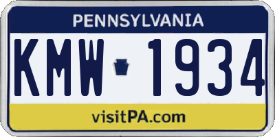 PA license plate KMW1934