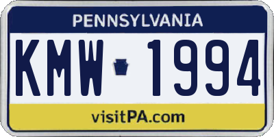 PA license plate KMW1994