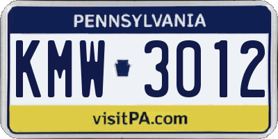 PA license plate KMW3012