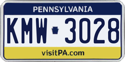 PA license plate KMW3028