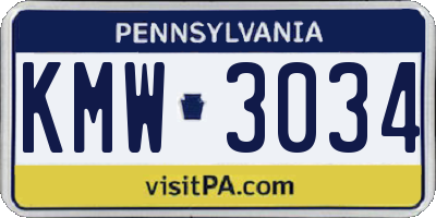 PA license plate KMW3034