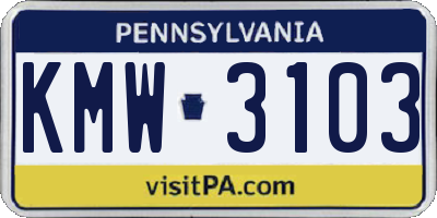 PA license plate KMW3103