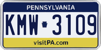 PA license plate KMW3109