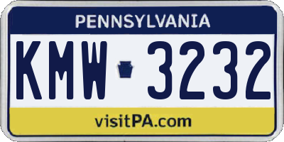 PA license plate KMW3232