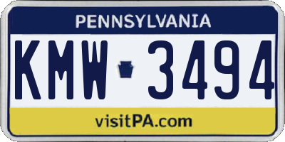 PA license plate KMW3494