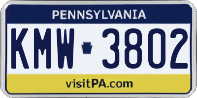 PA license plate KMW3802