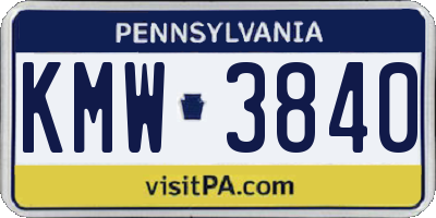 PA license plate KMW3840