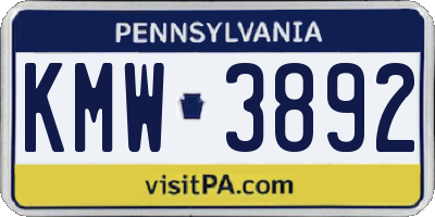 PA license plate KMW3892