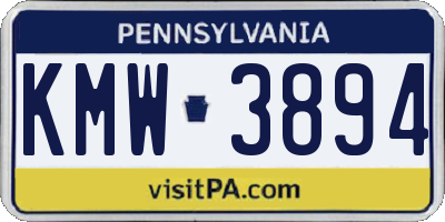 PA license plate KMW3894