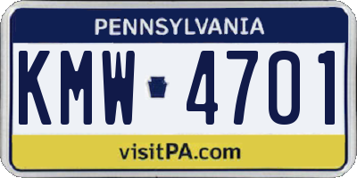 PA license plate KMW4701