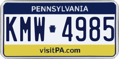 PA license plate KMW4985