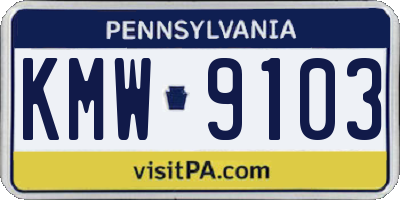 PA license plate KMW9103