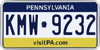 PA license plate KMW9232