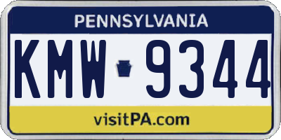 PA license plate KMW9344