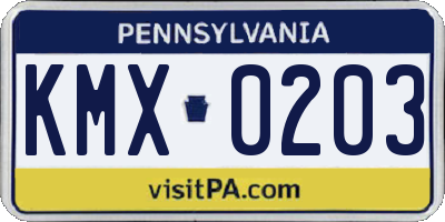 PA license plate KMX0203