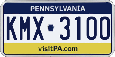 PA license plate KMX3100