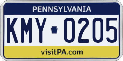 PA license plate KMY0205