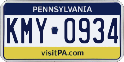 PA license plate KMY0934