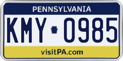 PA license plate KMY0985