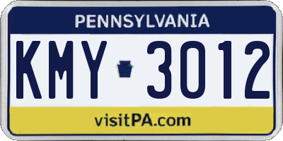 PA license plate KMY3012
